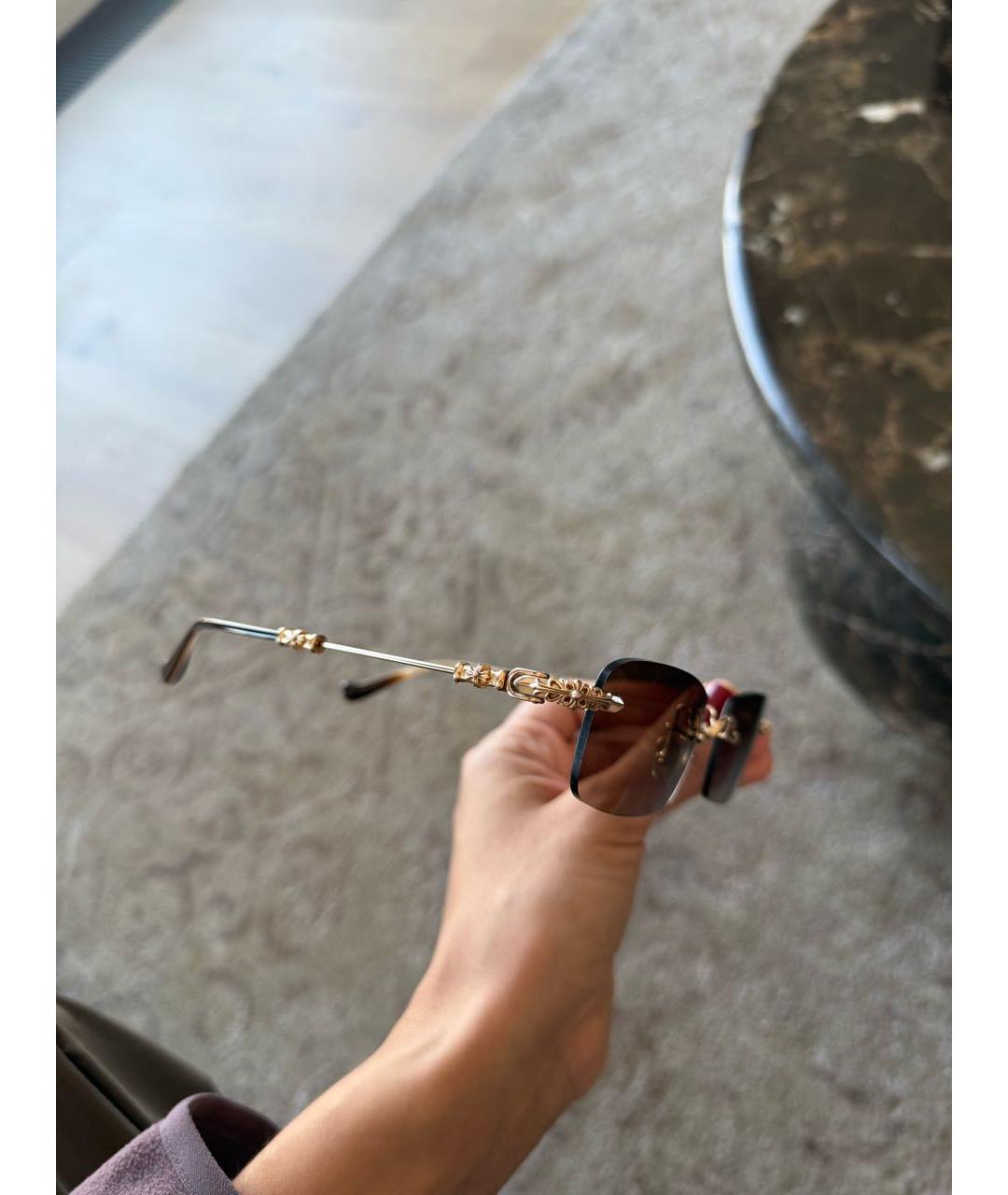 CHROME HEARTS Золотые солнцезащитные очки из рога буйвола, фото 2