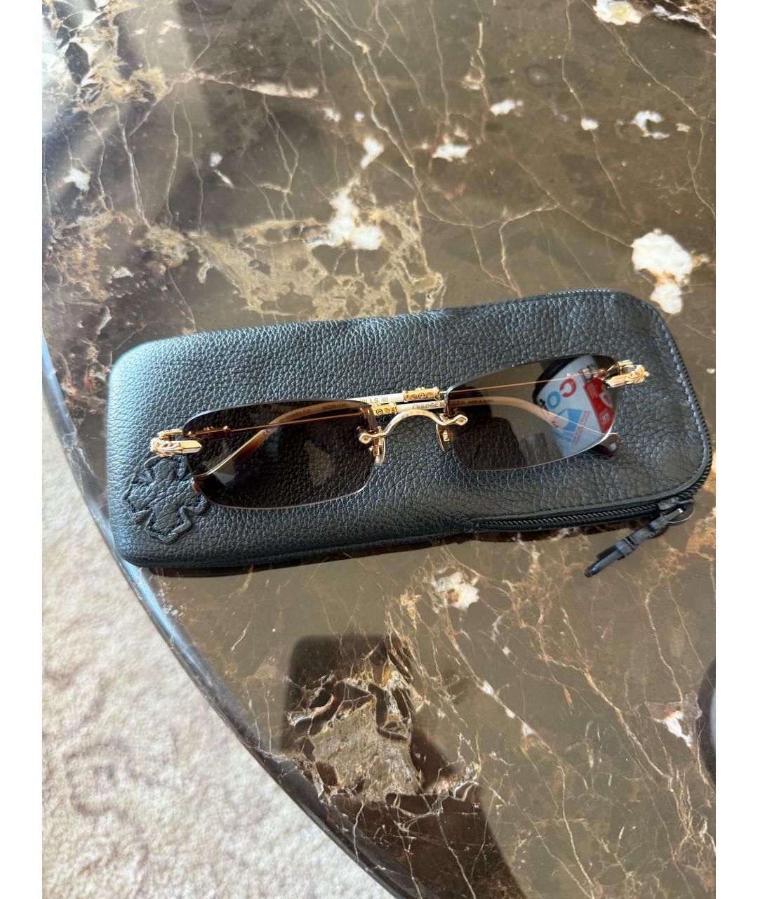 CHROME HEARTS Золотые солнцезащитные очки из рога буйвола, фото 4