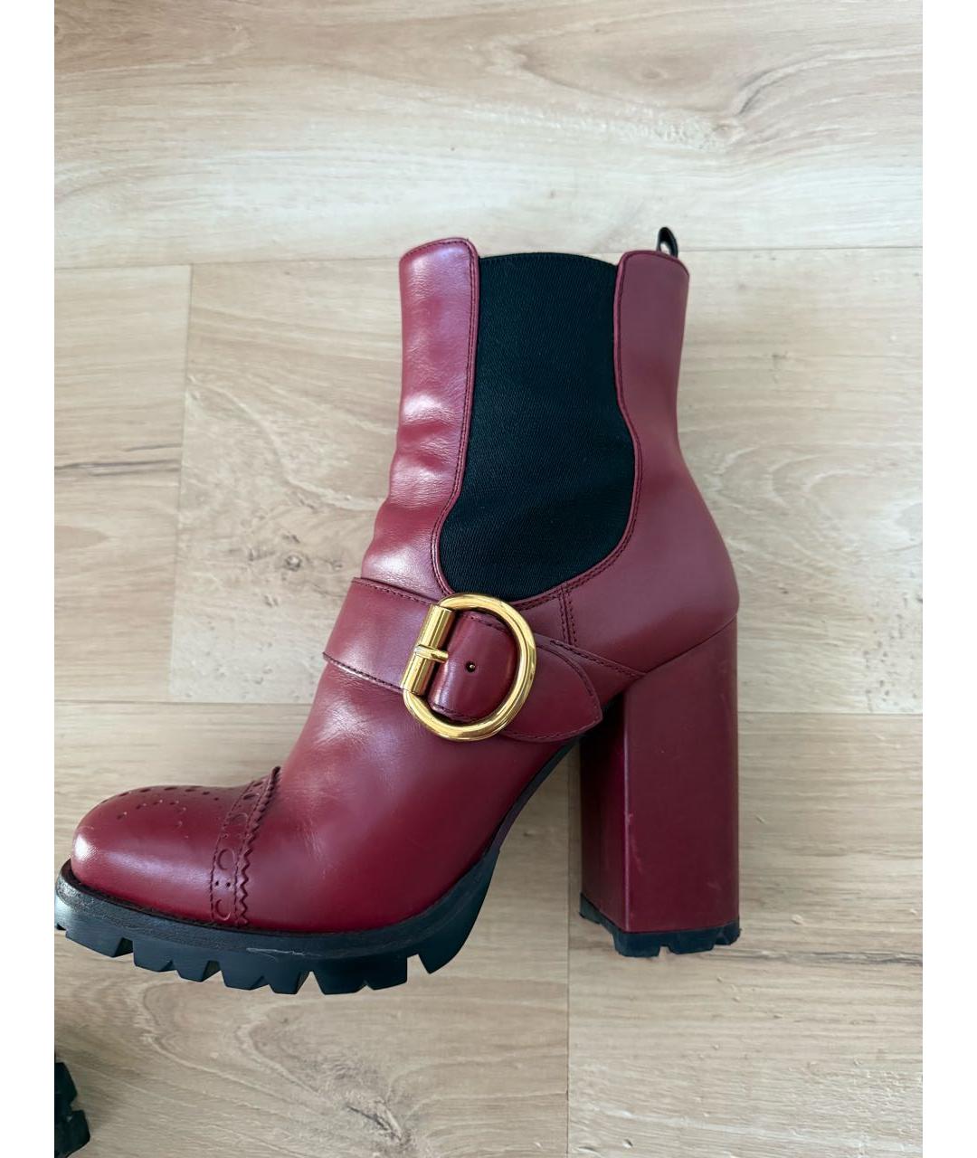 PRADA Бордовые кожаные ботильоны, фото 5