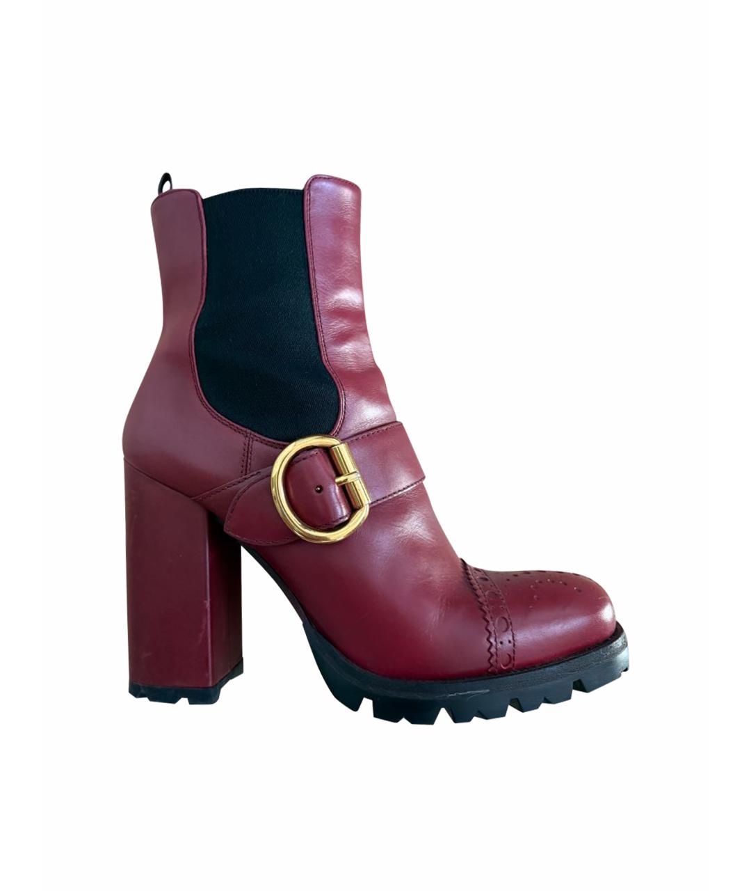 PRADA Бордовые кожаные ботильоны, фото 1