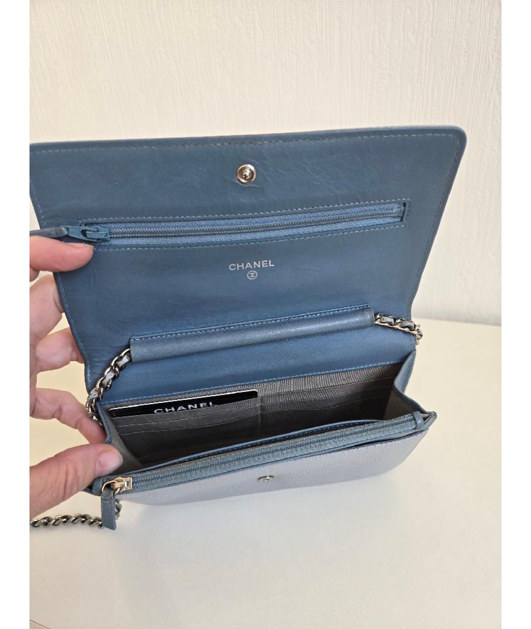 CHANEL Голубая кожаная сумка через плечо, фото 5