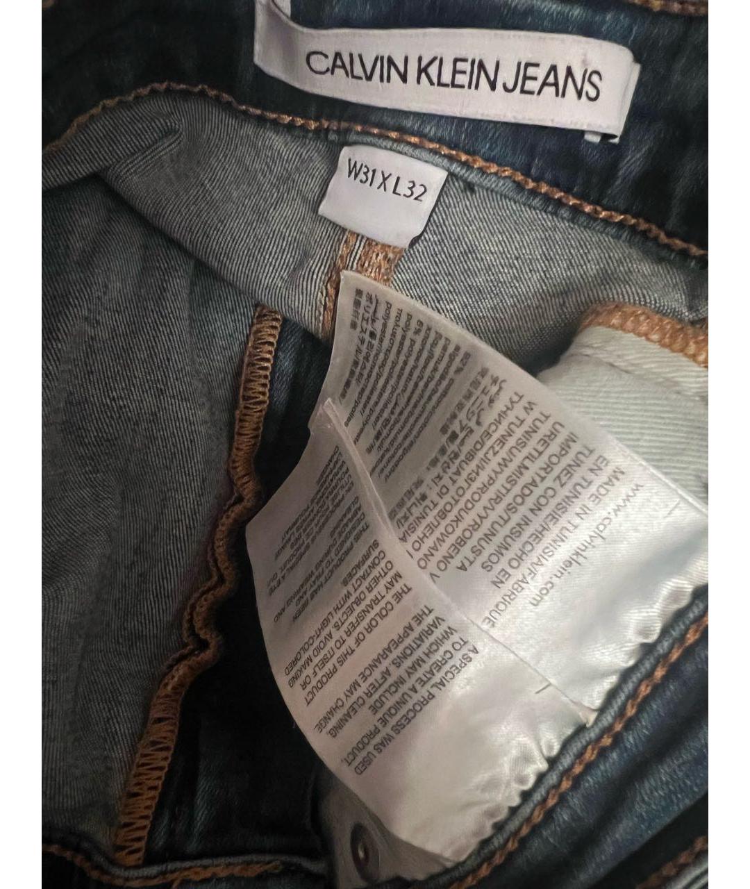CALVIN KLEIN Синие хлопко-эластановые джинсы слим, фото 3