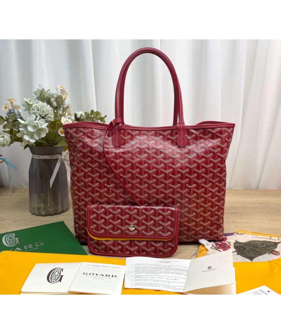 GOYARD Бордовая кожаная сумка тоут, фото 2