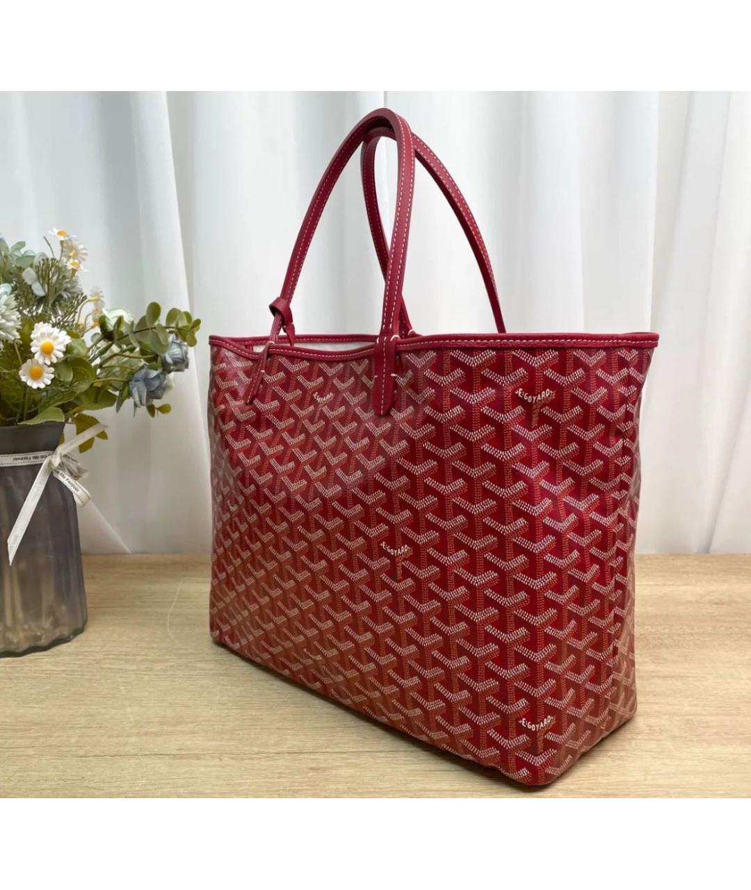 GOYARD Бордовая кожаная сумка тоут, фото 5