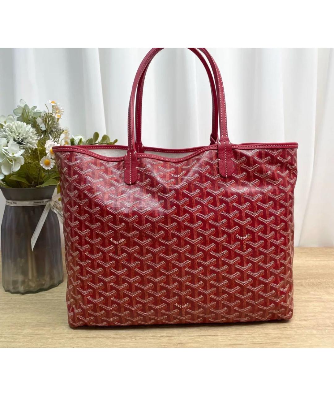 GOYARD Бордовая кожаная сумка тоут, фото 3
