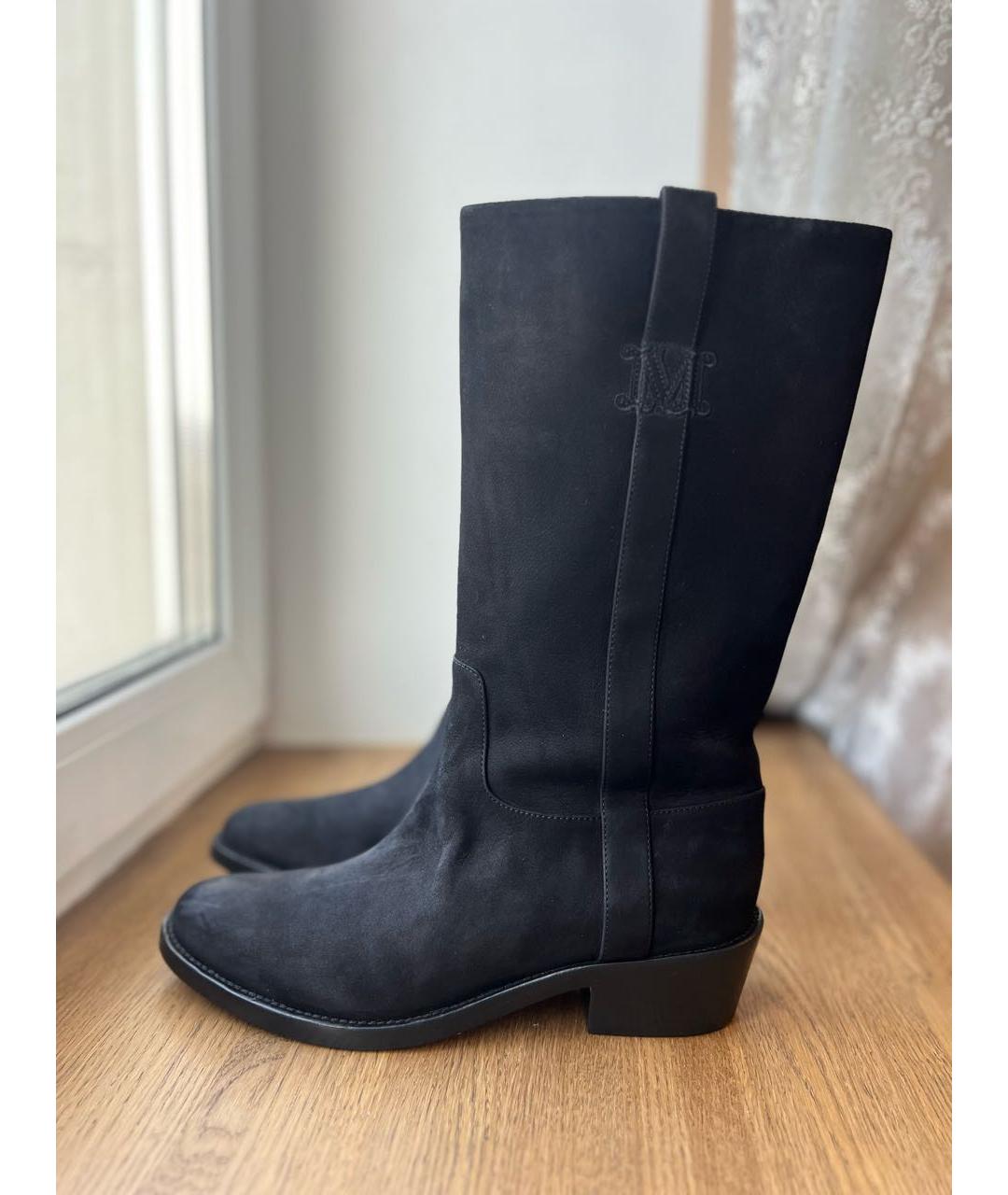 MAX MARA Черные нубуковые сапоги, фото 9