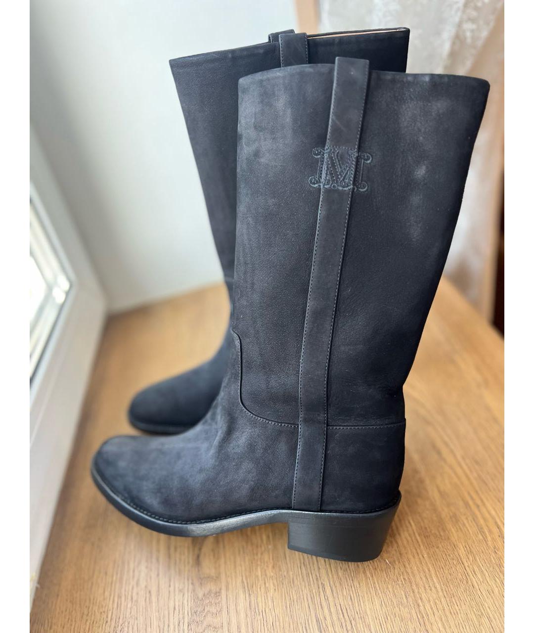 MAX MARA Черные нубуковые сапоги, фото 2