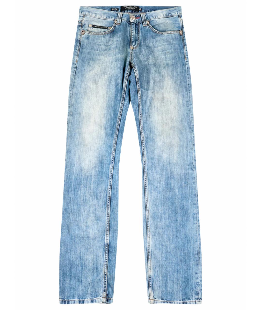 PHILIPP PLEIN Синие хлопковые прямые джинсы, фото 1