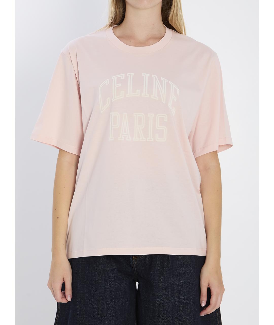 CELINE Розовая хлопковая футболка, фото 2