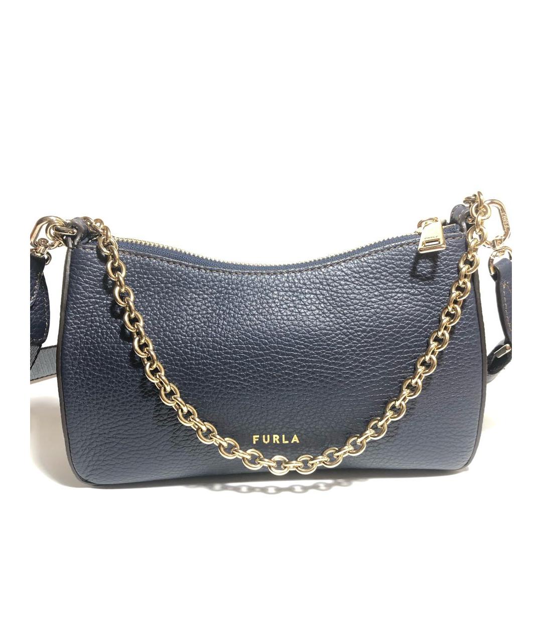 FURLA Темно-синяя кожаная сумка с короткими ручками, фото 9