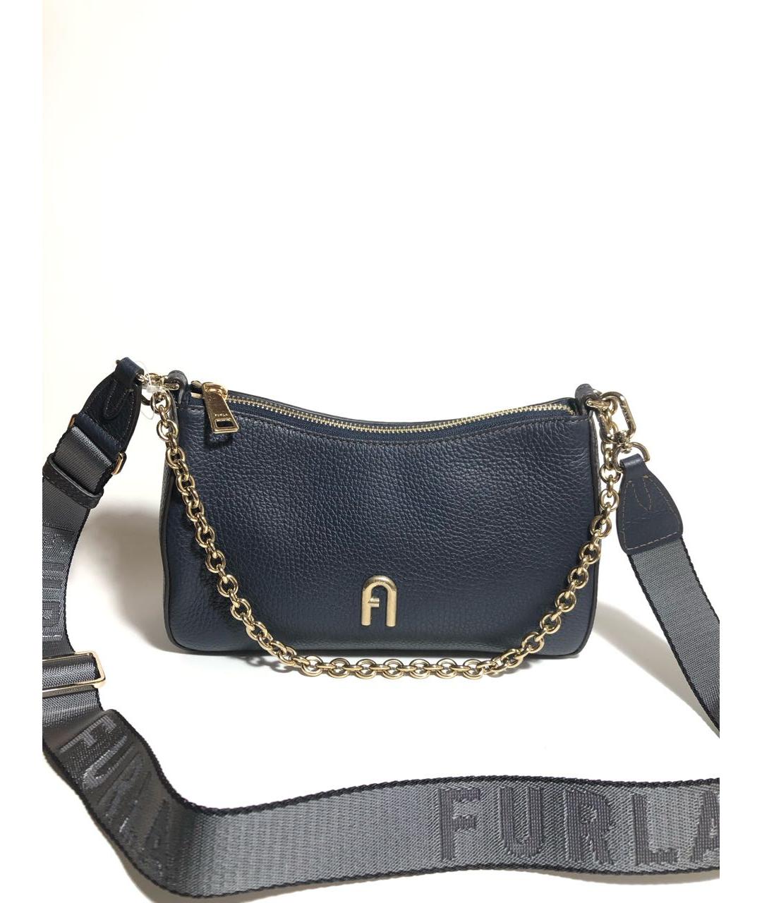 FURLA Темно-синяя кожаная сумка с короткими ручками, фото 2