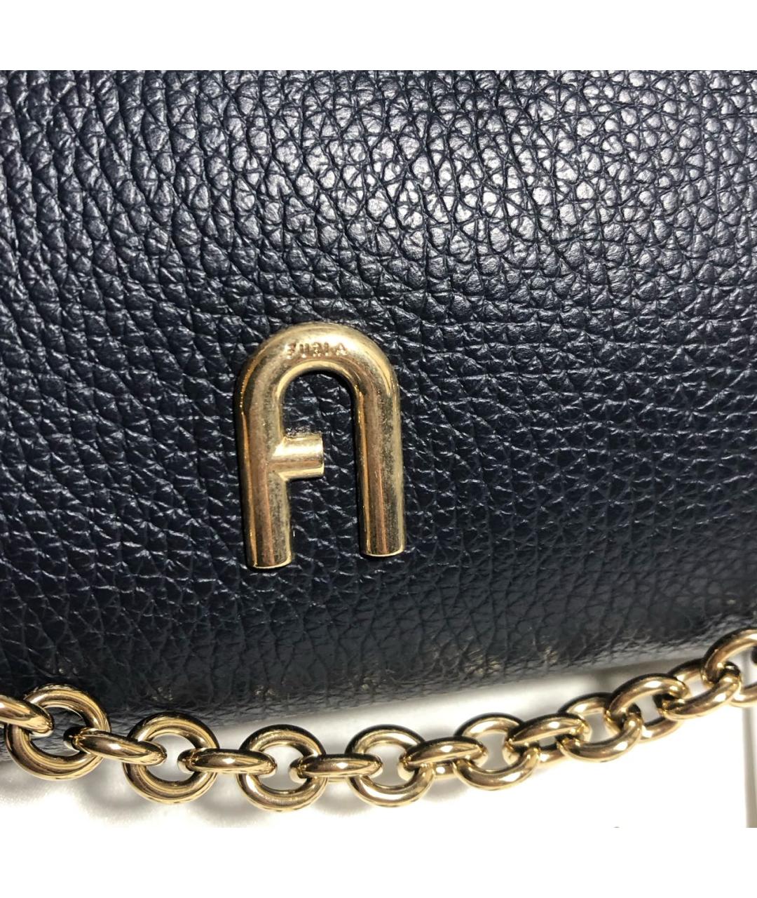 FURLA Темно-синяя кожаная сумка с короткими ручками, фото 8