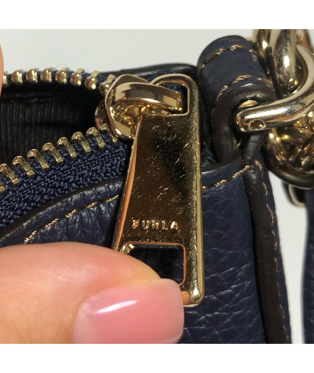 FURLA Темно-синяя кожаная сумка с короткими ручками, фото 6