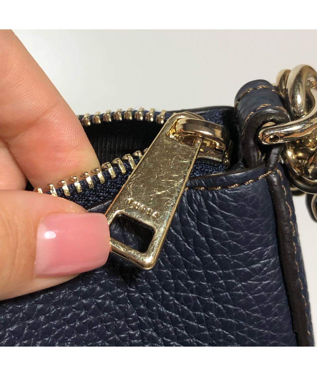 FURLA Темно-синяя кожаная сумка с короткими ручками, фото 5