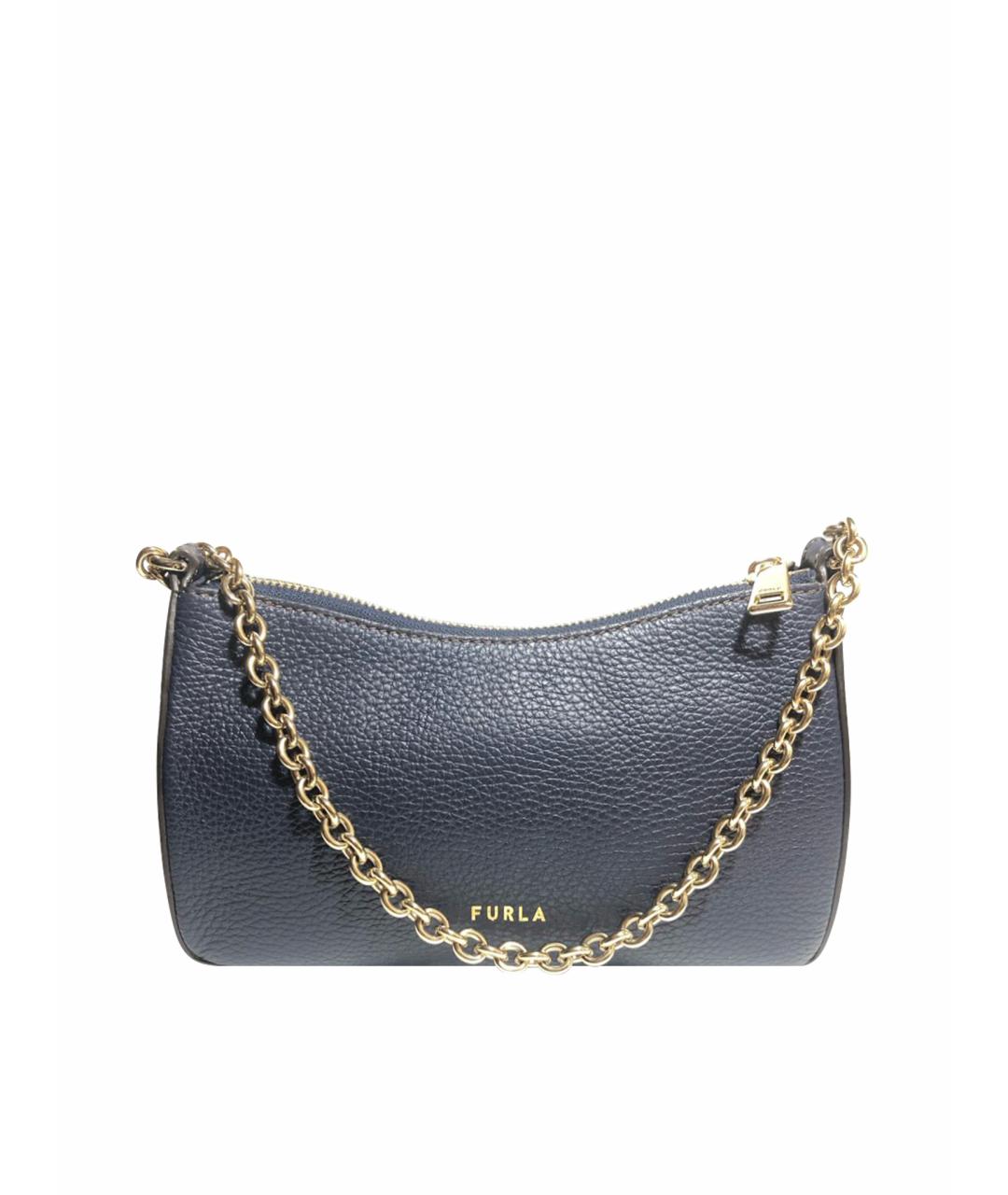 FURLA Темно-синяя кожаная сумка с короткими ручками, фото 1