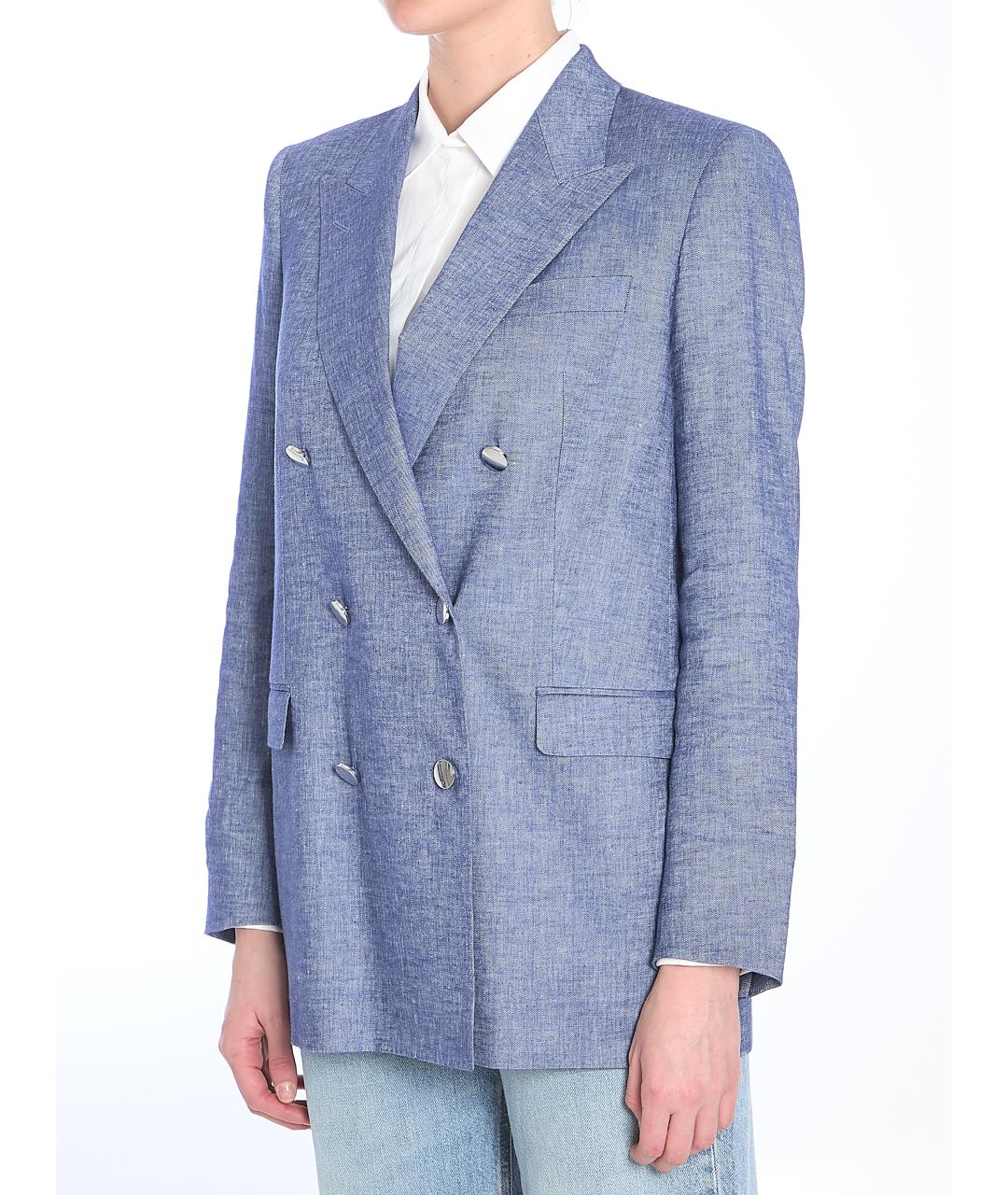 TAGLIATORE Голубой льняной жакет/пиджак, фото 3