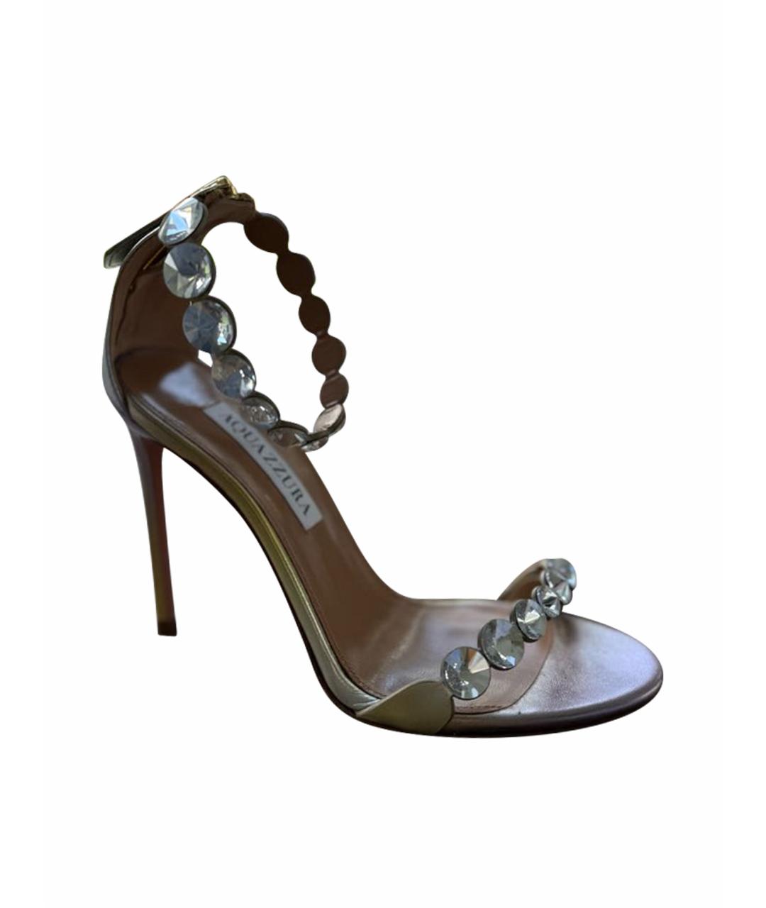 AQUAZZURA Серебряные кожаные босоножки, фото 1