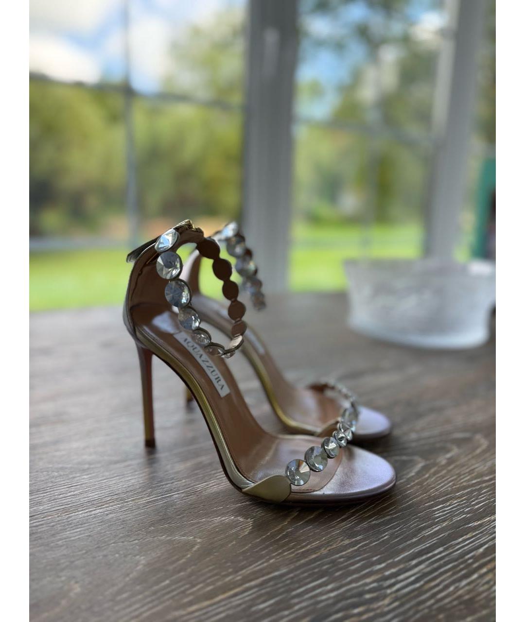 AQUAZZURA Серебряные кожаные босоножки, фото 7