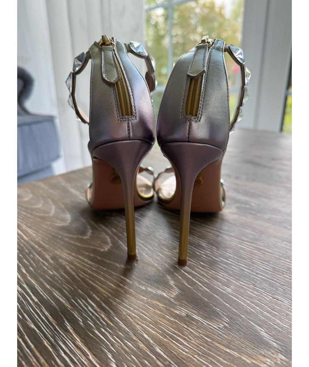 AQUAZZURA Серебряные кожаные босоножки, фото 4