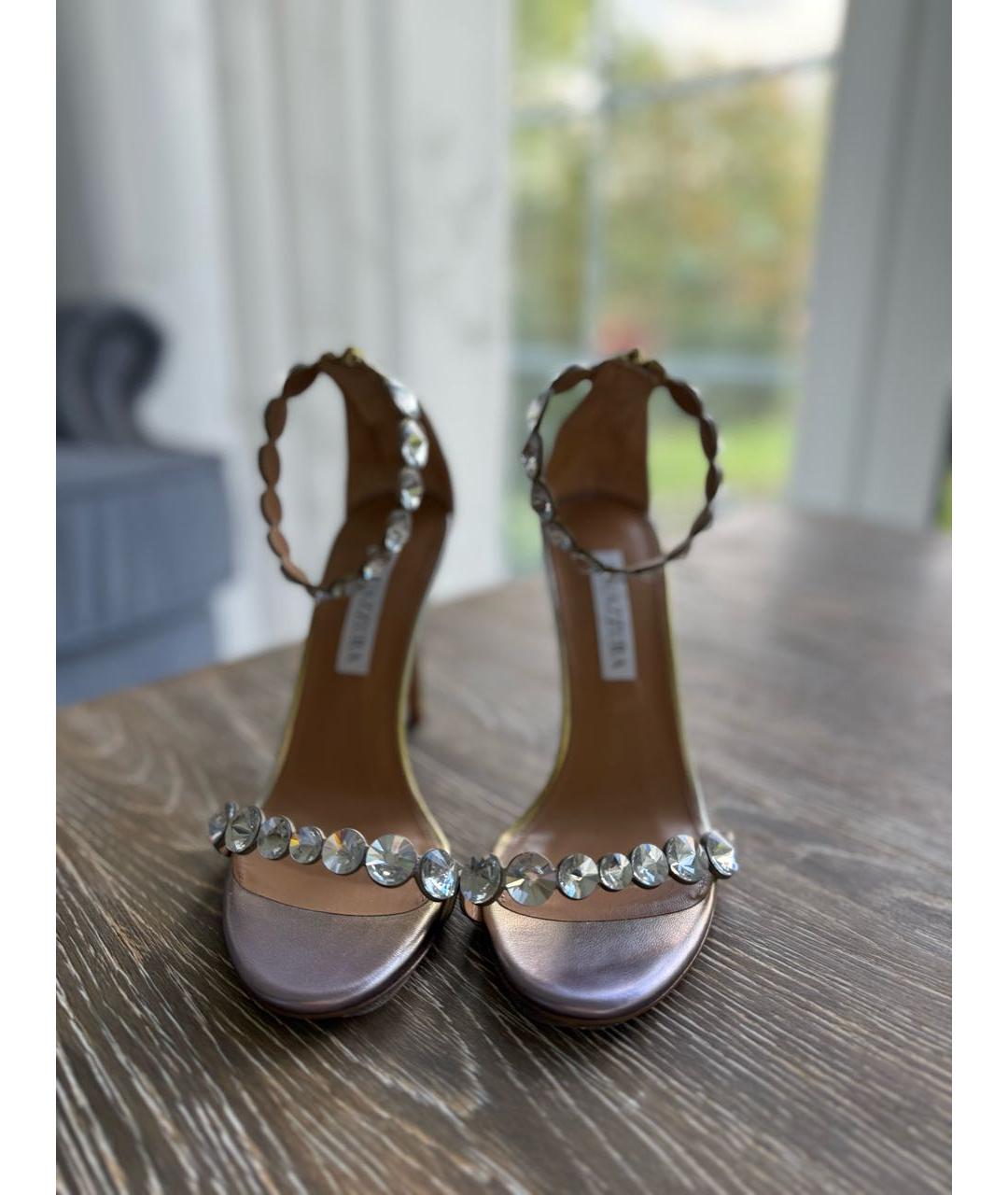 AQUAZZURA Серебряные кожаные босоножки, фото 2