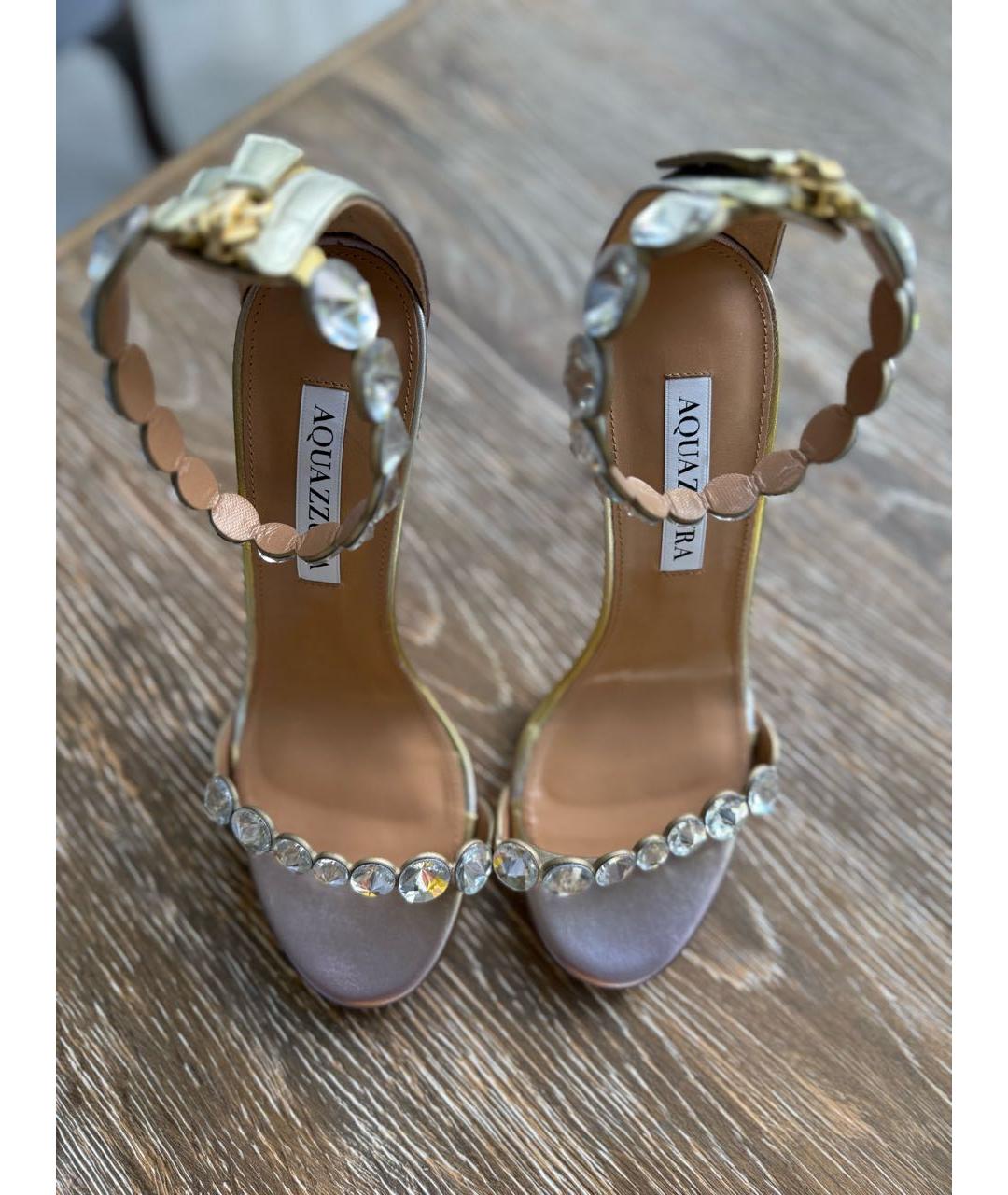 AQUAZZURA Серебряные кожаные босоножки, фото 3