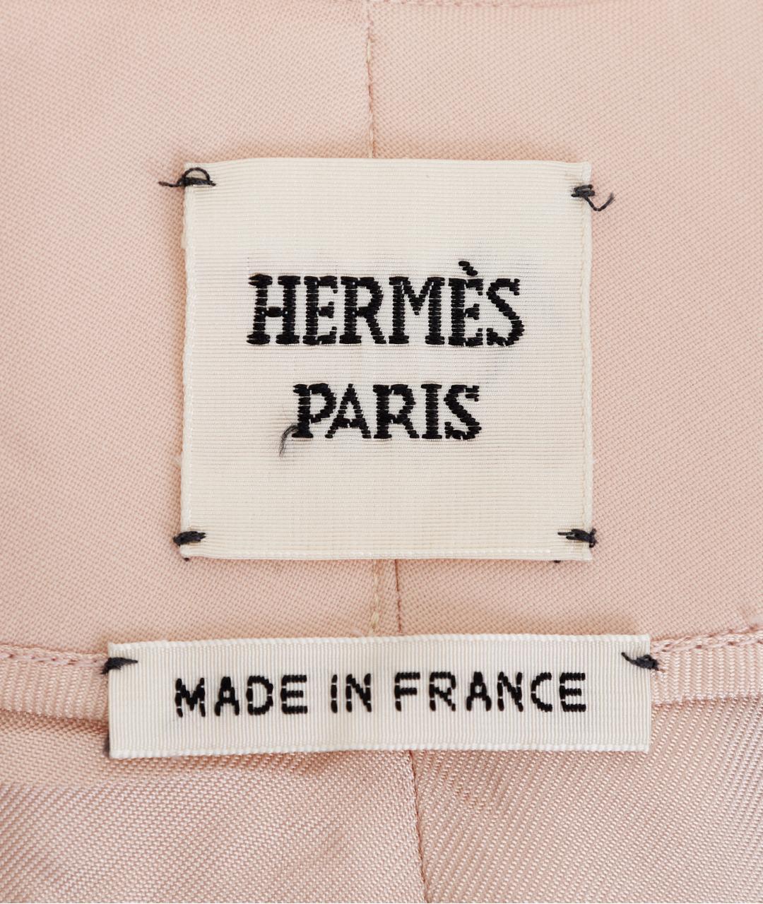 HERMES Розовые шерстяные прямые брюки, фото 5