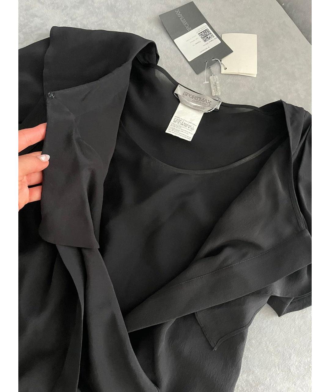 SPORTMAX Черная шелковая блузы, фото 4