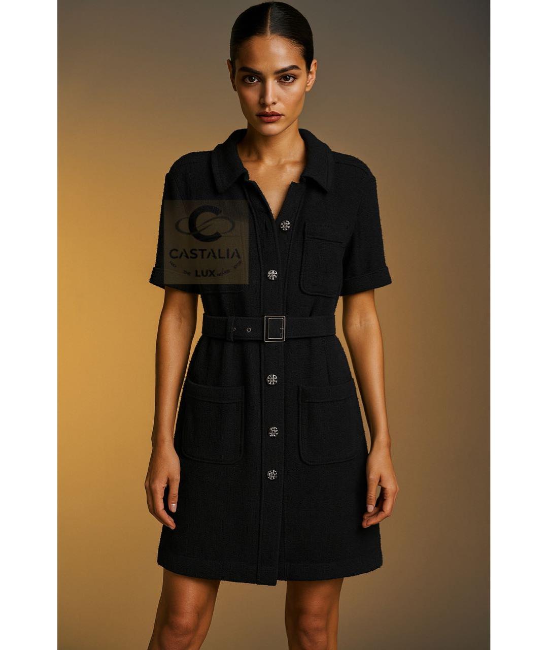 CHANEL Черное твидовое коктейльное платье, фото 3