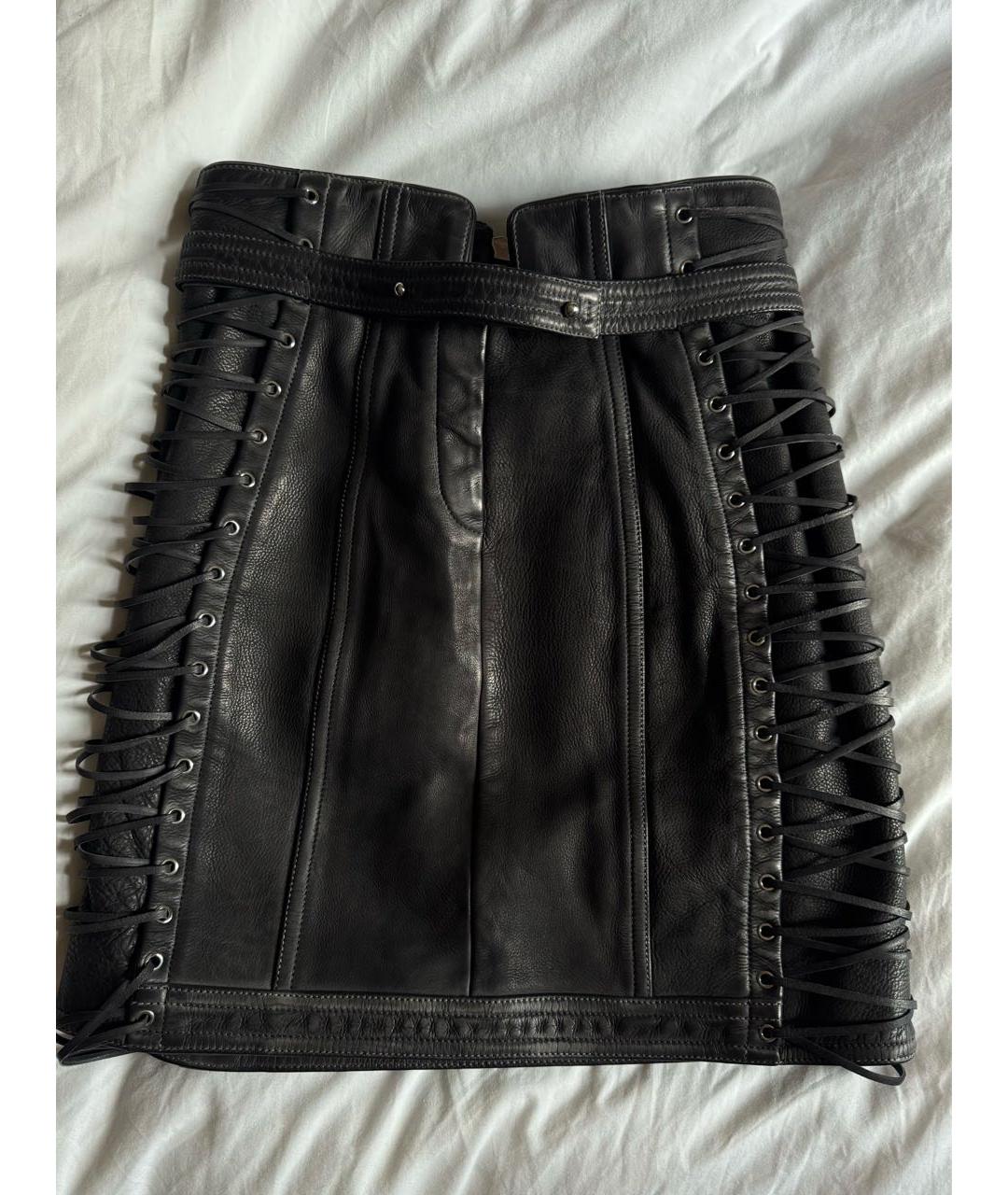 BALMAIN Черная кожаная юбка мини, фото 2