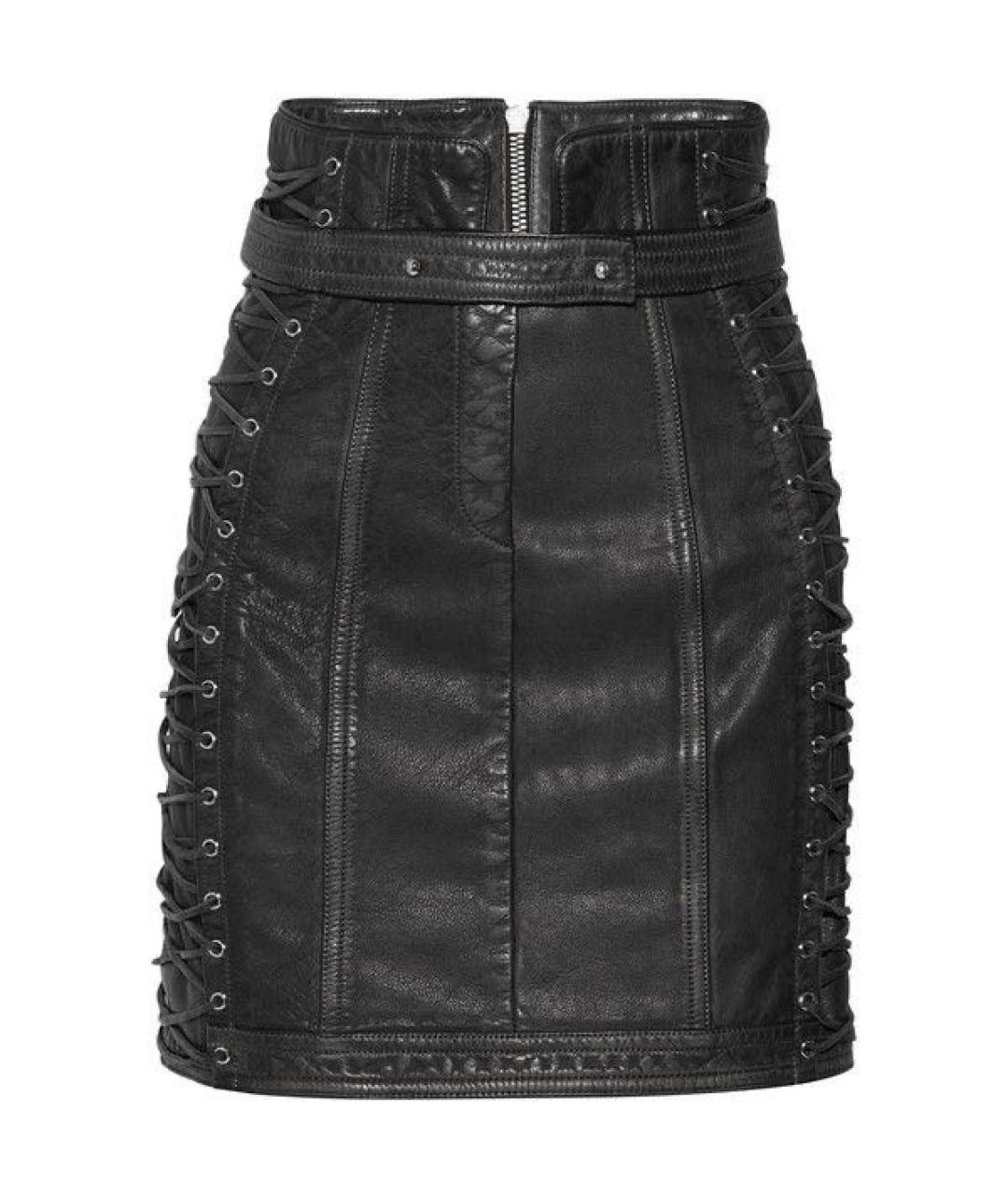 BALMAIN Черная кожаная юбка мини, фото 7