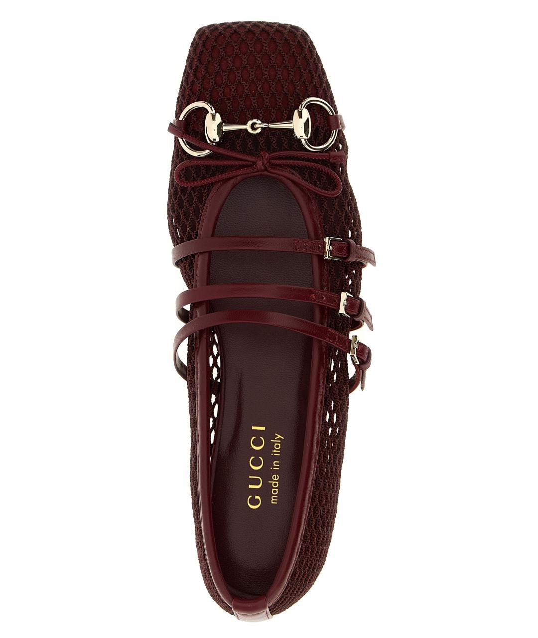 GUCCI Бордовые кожаные балетки, фото 4