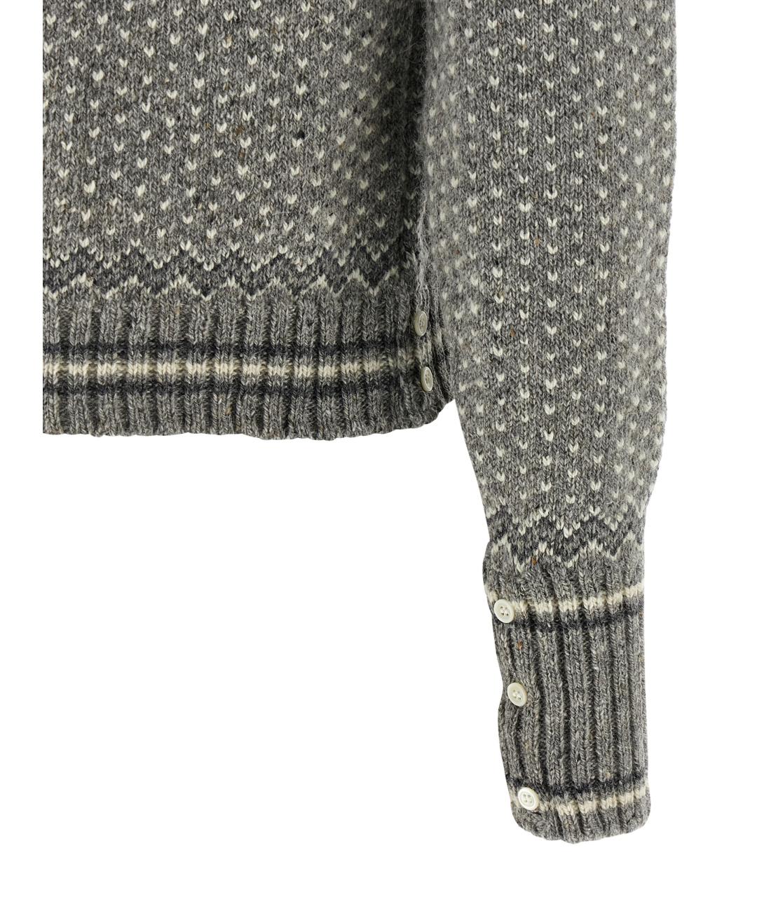 THOM BROWNE Серый шерстяной кардиган, фото 4