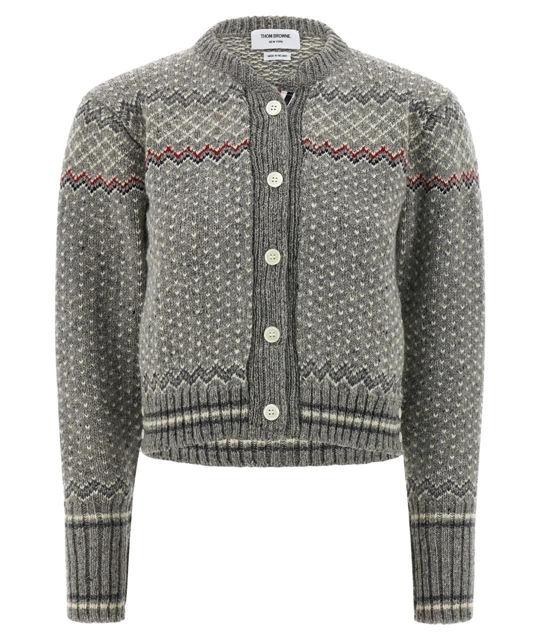 THOM BROWNE Серый шерстяной кардиган, фото 1
