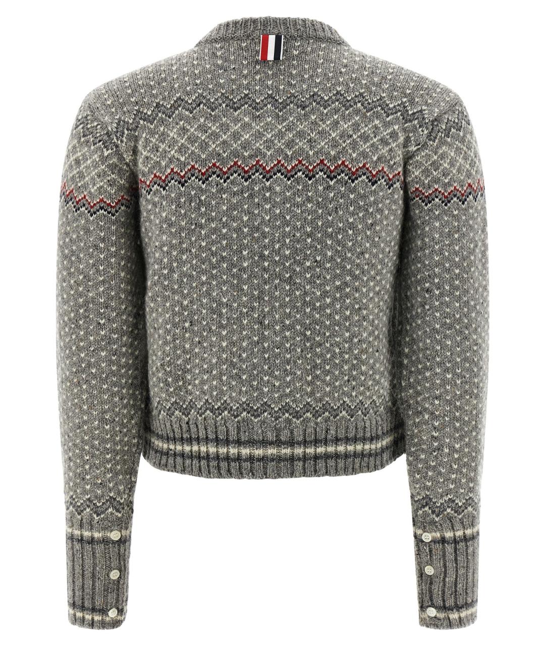 THOM BROWNE Серый шерстяной кардиган, фото 2