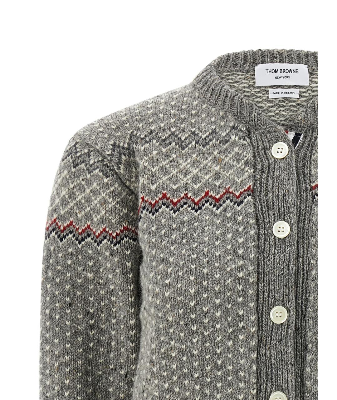 THOM BROWNE Серый шерстяной кардиган, фото 3