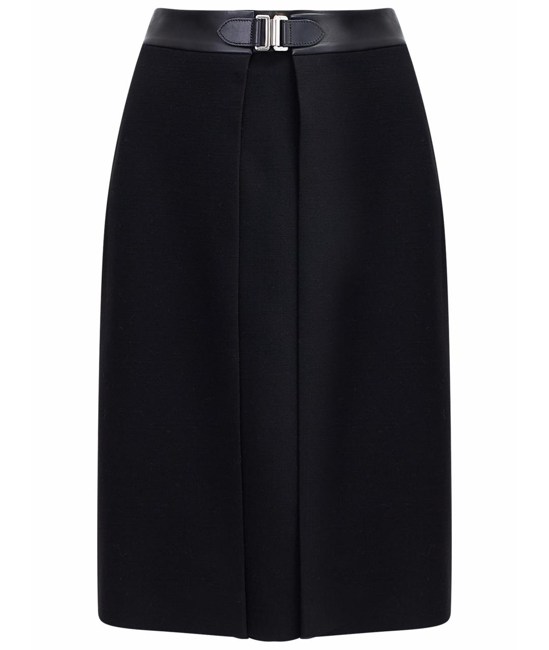 HERMES Черная шерстяная юбка миди, фото 1