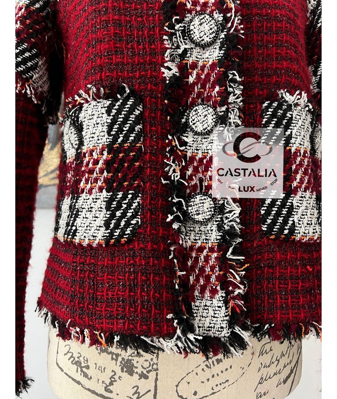 CHANEL Бордовый твидовый жакет/пиджак, фото 7