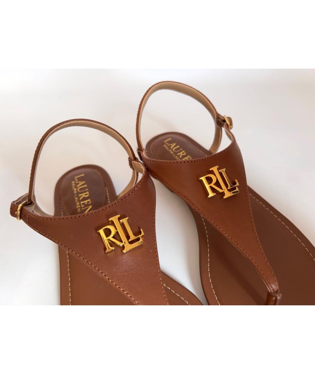 RALPH LAUREN Коричневые кожаные сандалии, фото 3