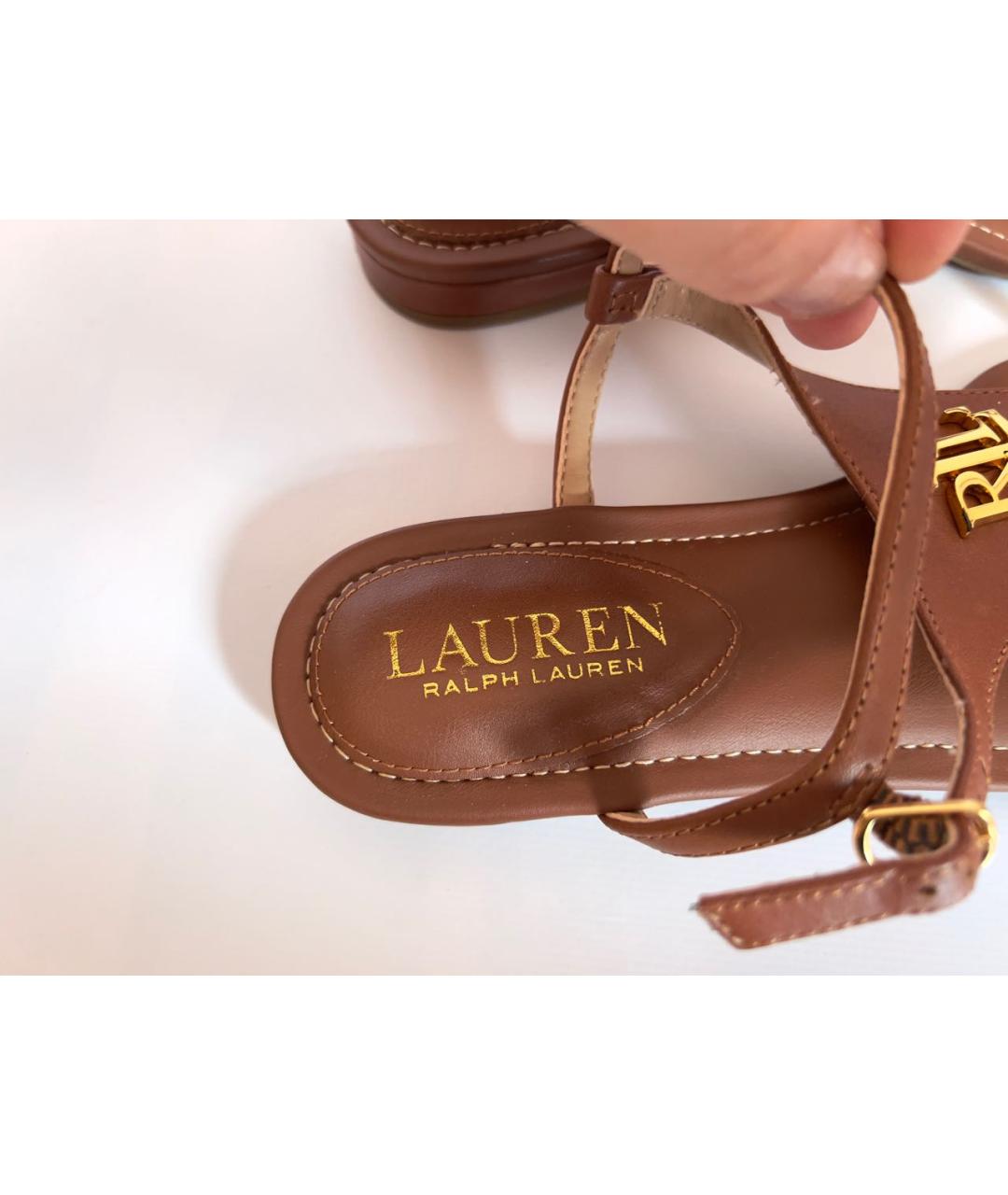 RALPH LAUREN Коричневые кожаные сандалии, фото 7