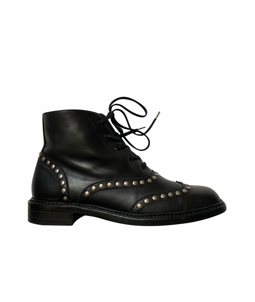 SAINT LAURENT Черные кожаные ботинки, фото 1