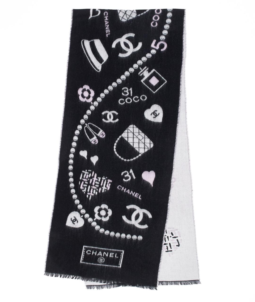 CHANEL Черный шерстяной шарф, фото 1