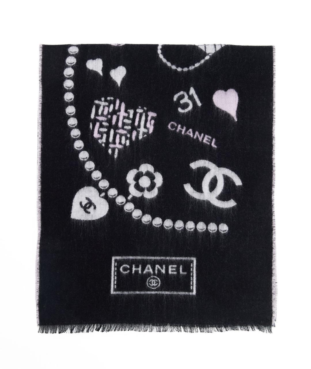 CHANEL Черный шерстяной шарф, фото 2