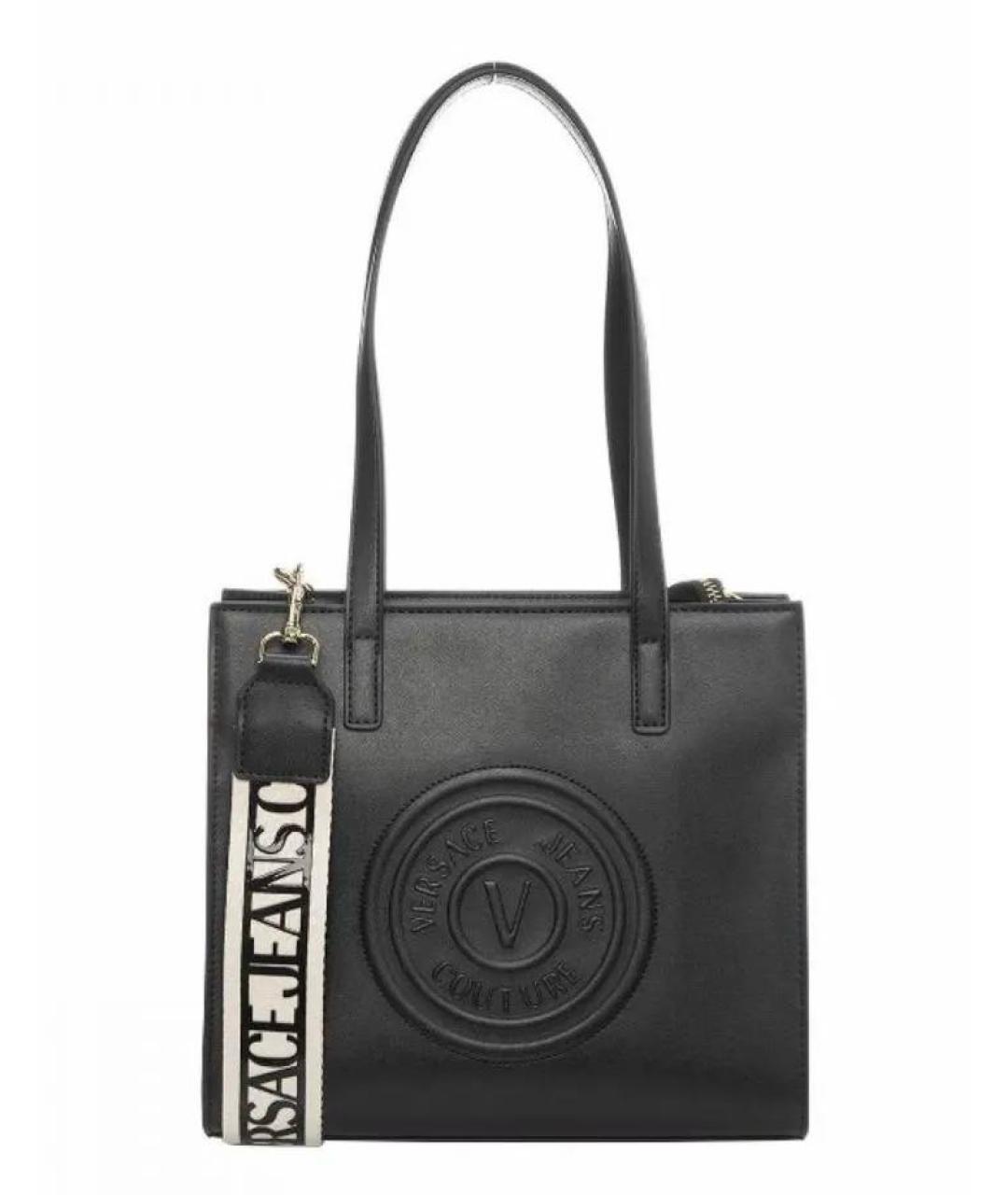 VERSACE JEANS COUTURE Черная сумка тоут из искусственной кожи, фото 1