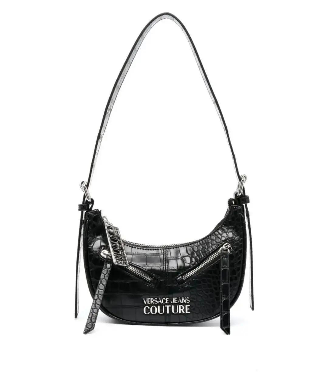 VERSACE JEANS COUTURE Черная сумка с короткими ручками из лакированной кожи, фото 5