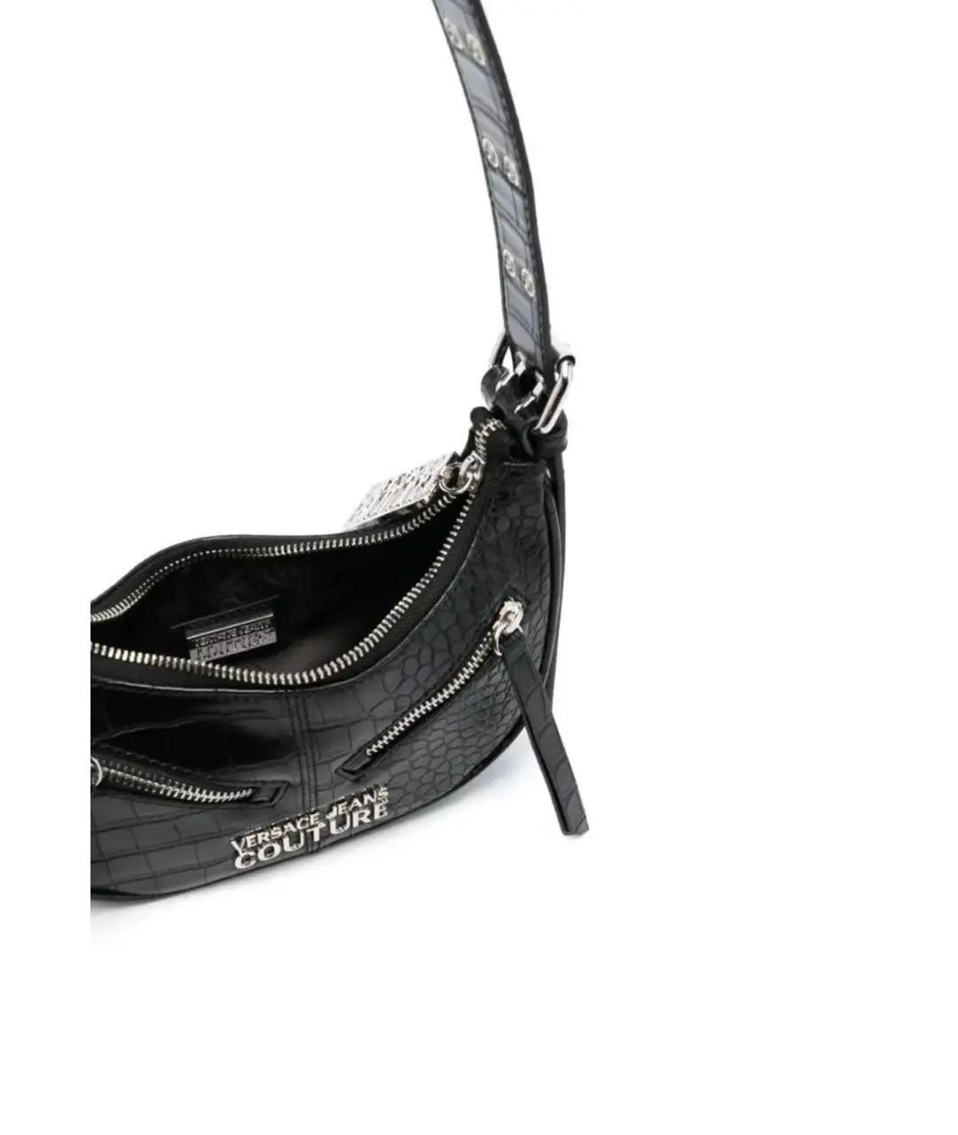 VERSACE JEANS COUTURE Черная сумка с короткими ручками из лакированной кожи, фото 4