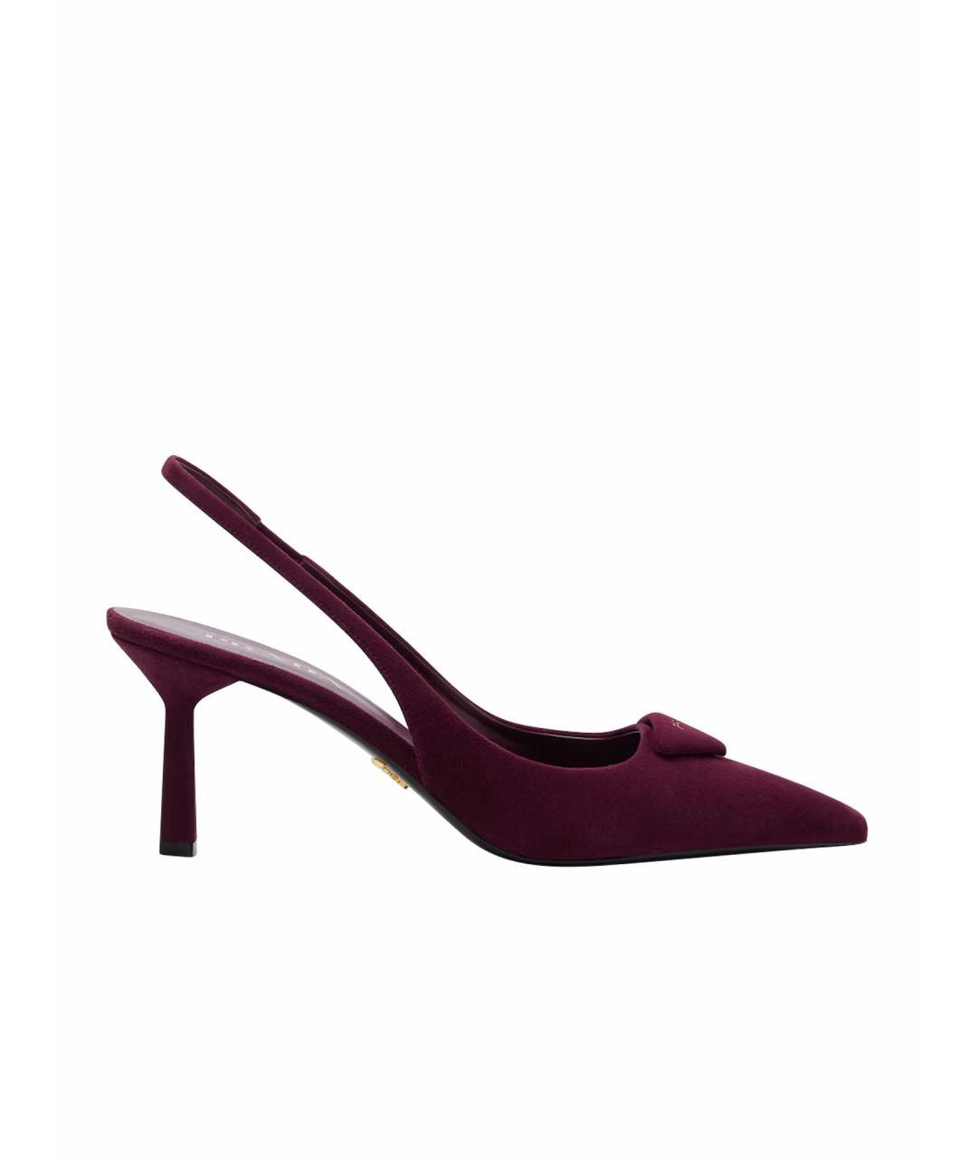 PRADA Бордовые замшевые лодочки на низком каблуке, фото 1