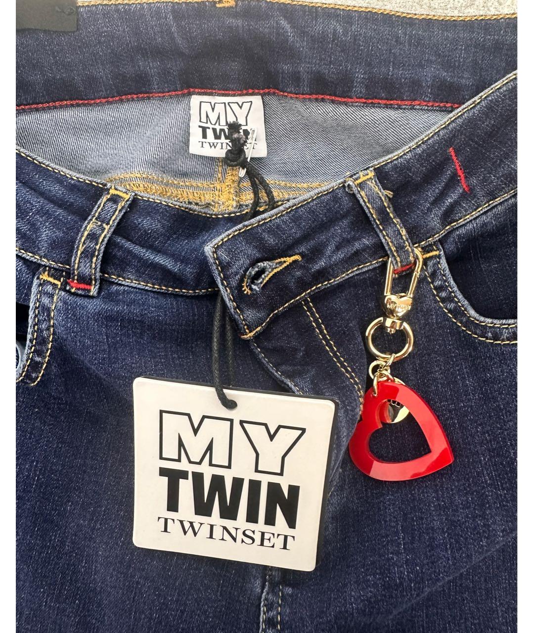 TWIN-SET Темно-синие хлопко-полиэстеровые джинсы клеш, фото 6