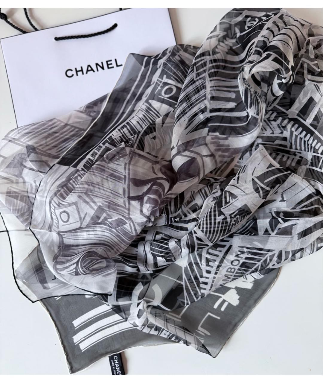 CHANEL Черный шелковый платок, фото 5