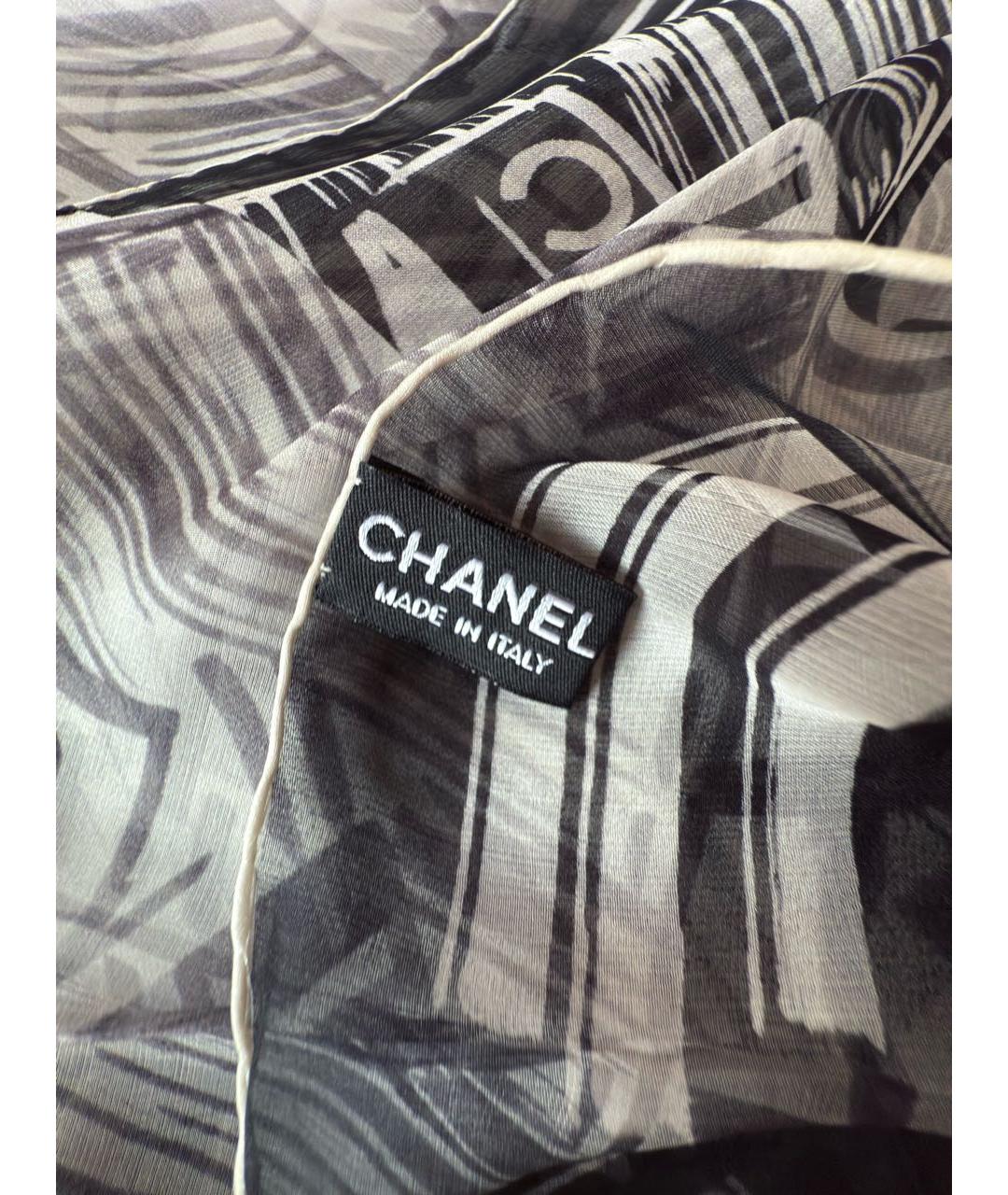 CHANEL Черный шелковый платок, фото 6