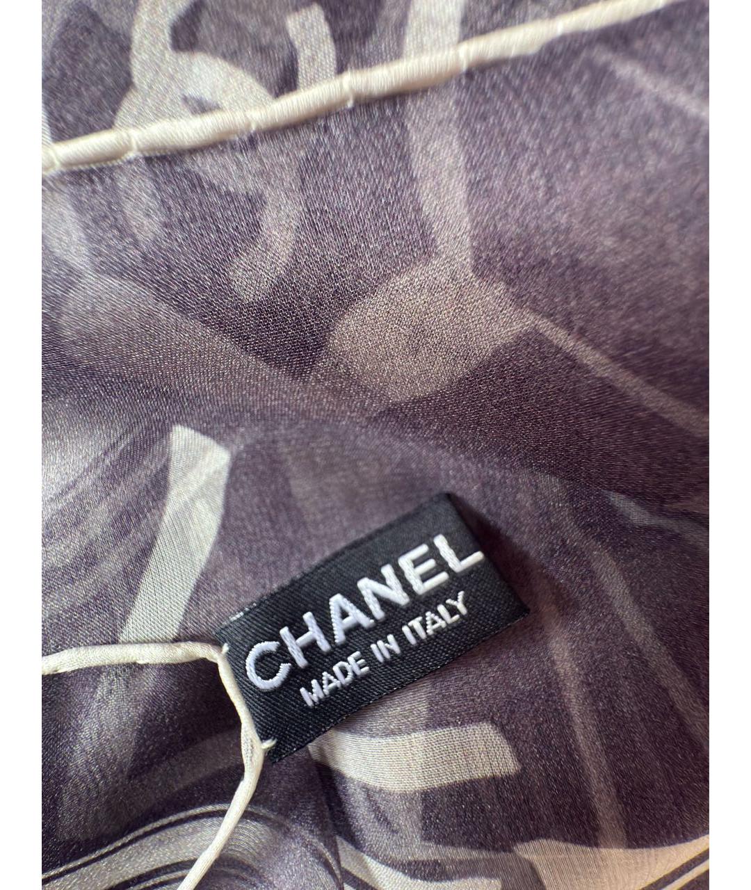 CHANEL Серый шелковый платок, фото 4